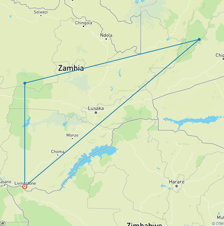 Map of 7-Days Zambia Safari Adventure - Livingstone & Kafue NP