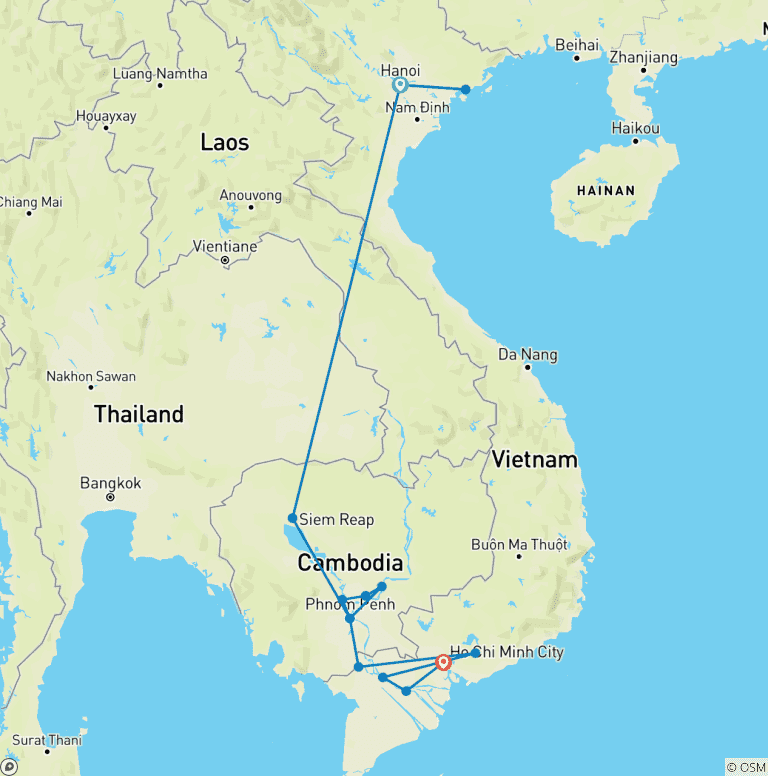 Map of Fascinating Vietnam, Cambodia & the Mekong River with Hanoi & Ha Long Bay (Southbound) 2026