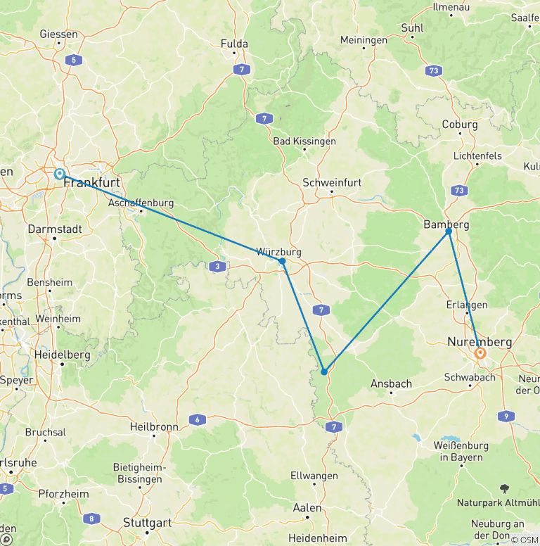Map of Christmastime in the Heart of Germany 2026 (from Frankfurt-am-Main to Nuremberg)