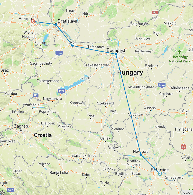 Map of Semi-Private Tour of the Balkans & Central Europe from Belgrade to Vienna