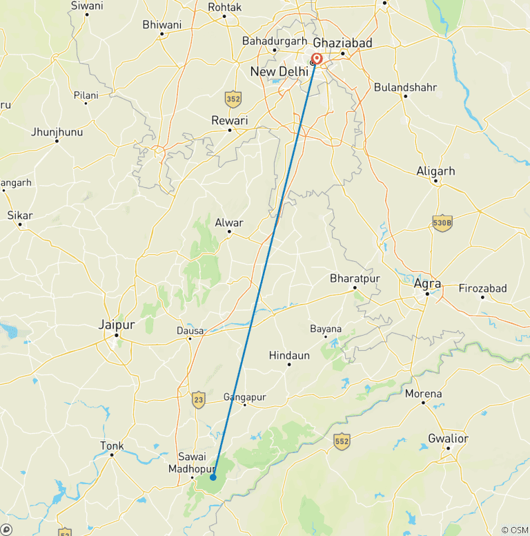 Map of Adventures Ranthambore Wildlife Safari Tour From Delhi with Safari Rides