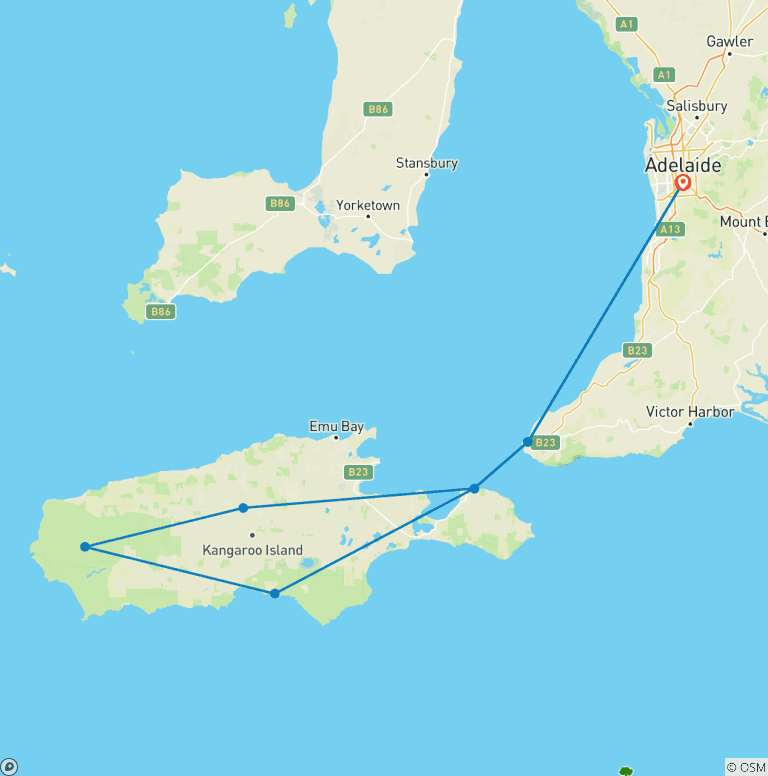 Map of 3- Day Kangaroo Island Adventure Tour