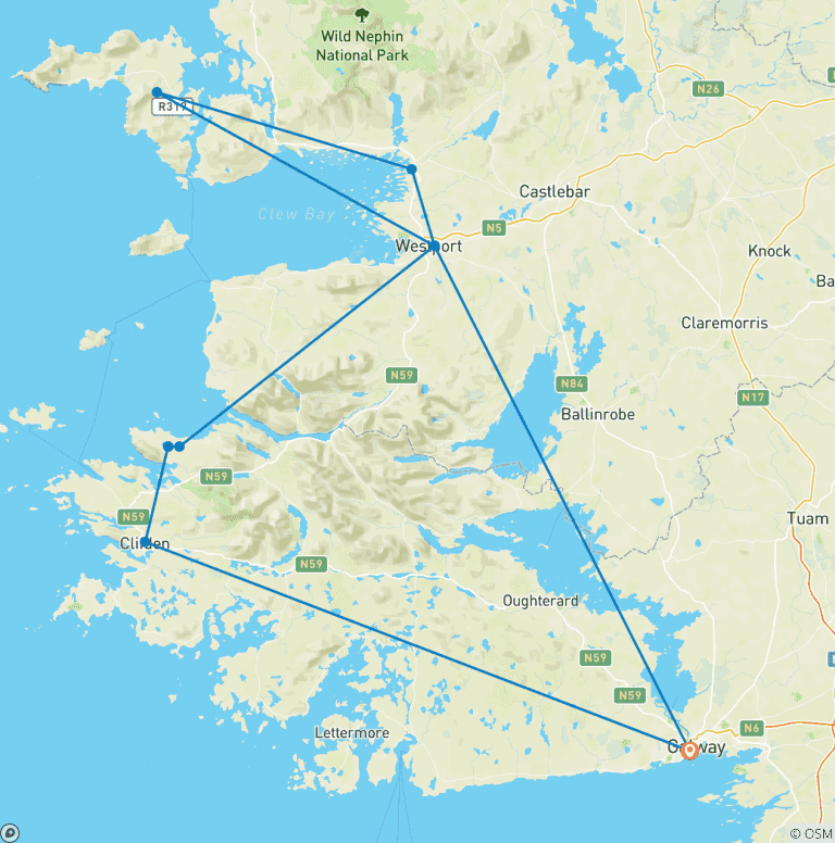 Map of Wild Atlantic Way, Ireland Guided *CYCLE* Tour/Packing (All Inclusive)