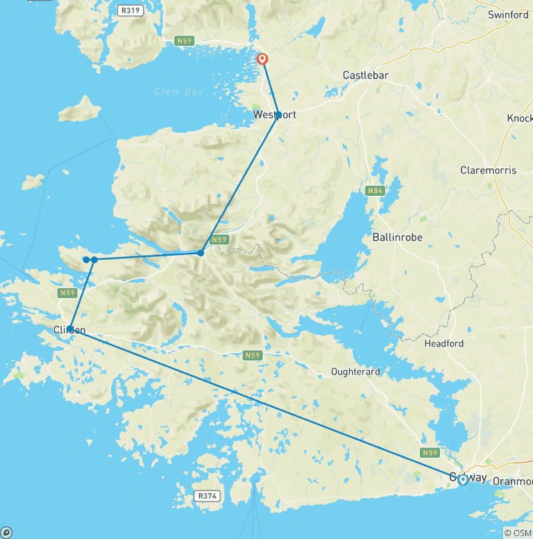 Map of Wild Atlantic Way, Ireland Guided *CYCLE* Tour/Packing (All Inclusive)