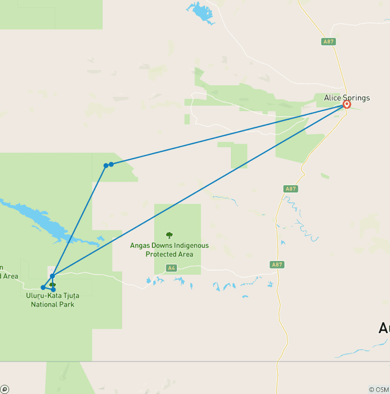 Map of 3 Day Uluru Kata-Tjuta Kings Canyon (Camping) - From Alice Springs