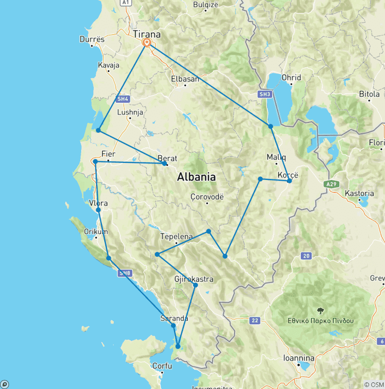 Map of Southern Albania: Culture and nature adventure