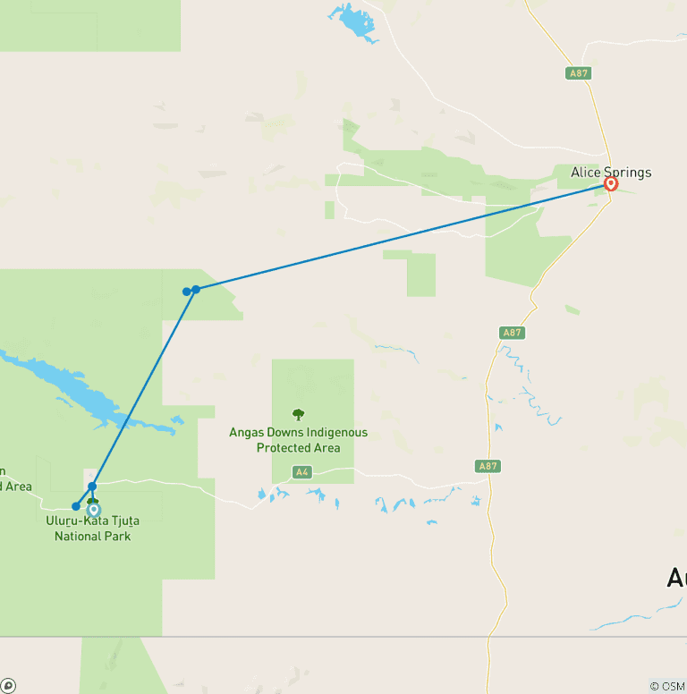 Map of 3 Day Uluru Red Centre Kings Canyon (Camping) - From Ayers Rock