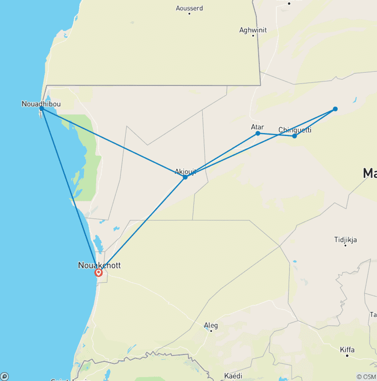 Map of 10 Days Tour in Mauritania