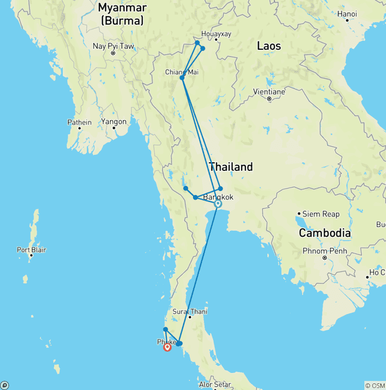 Map of Thailand Adventure West Coast (Nov - Apr)
