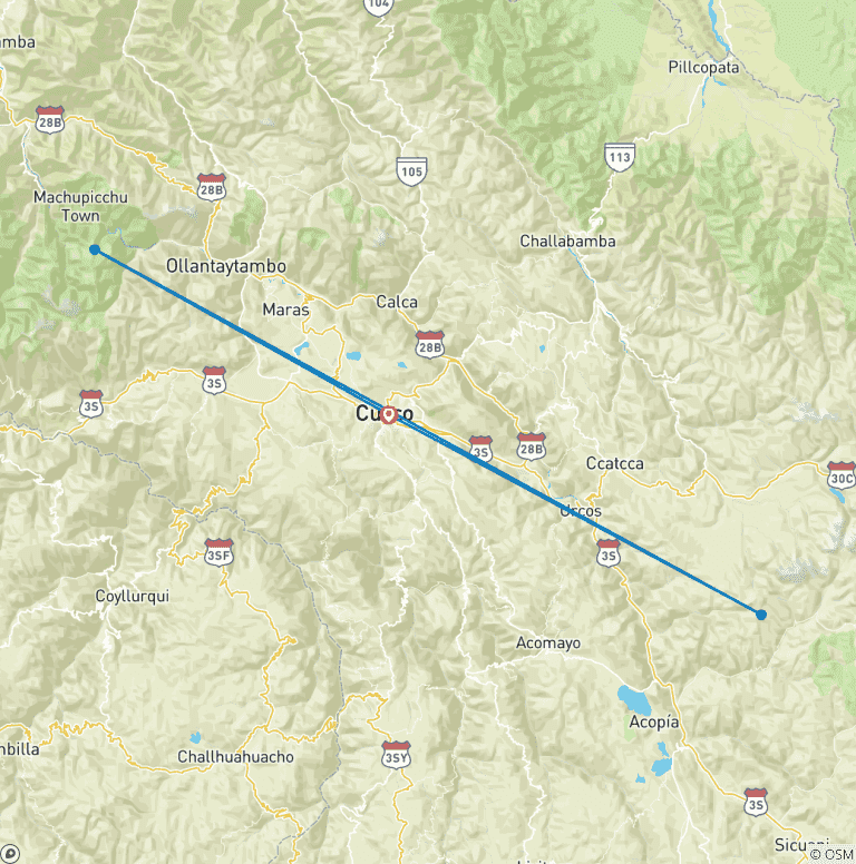 Map of 3-Day Express Journey: Cusco & Machu Picchu