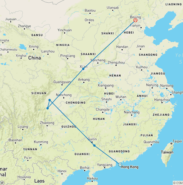 Map of Essential China From Hong Kong - 26 days