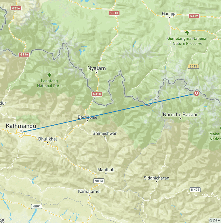 Map of Everest Helicopter Tour with Kalapatthar (5644 m) Landing