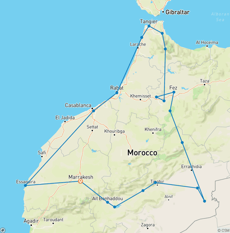 Map of Morocco 10 Days Tour From Marrakech