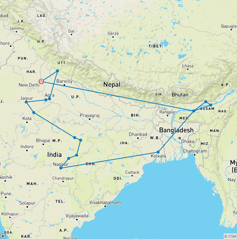 Map of Uncovering the Wonders of India: A 26-Day Wildlife Tour