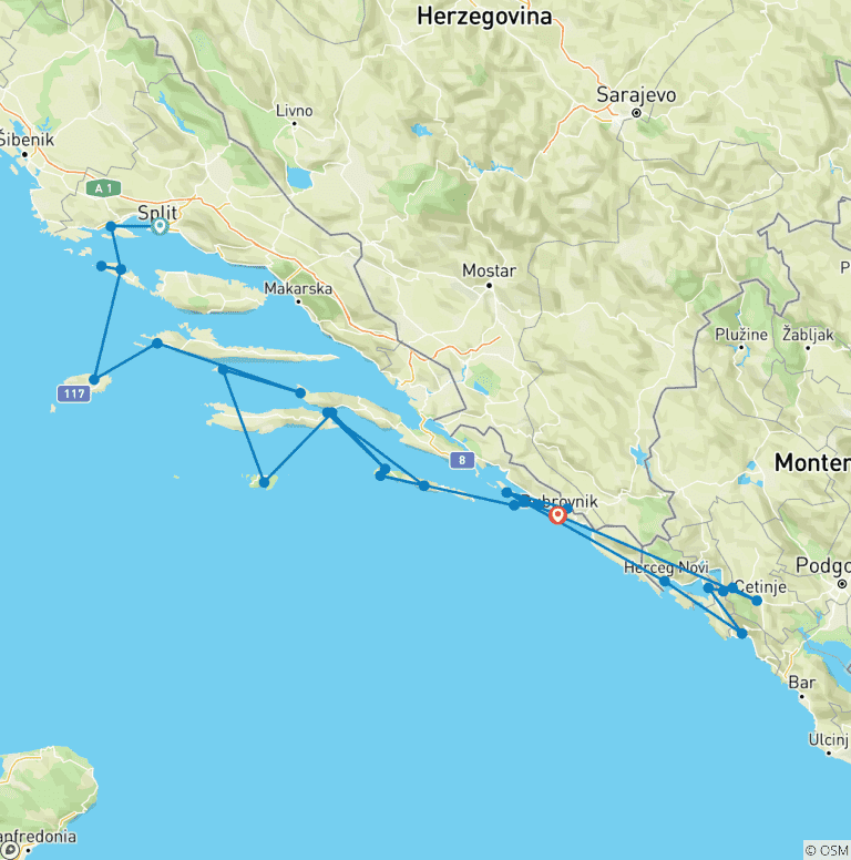 Map of Croatia and Montenegro Sailing Adventure