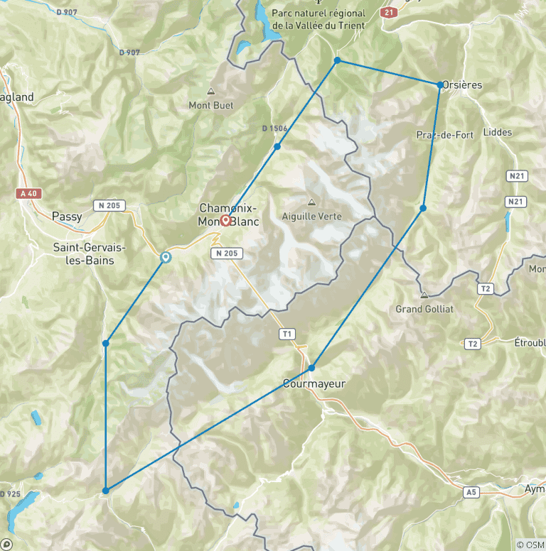 Map of Tour du Mont Blanc 12 Days Self-Guided