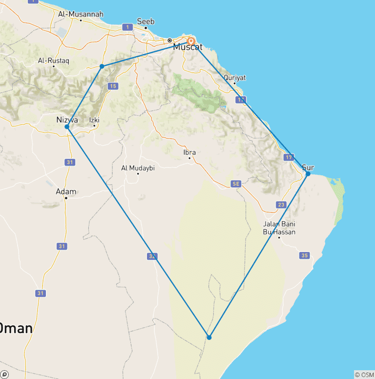 Map of The Oman Complete - Escorted Tour in 4* Hotels – Full Board Plan