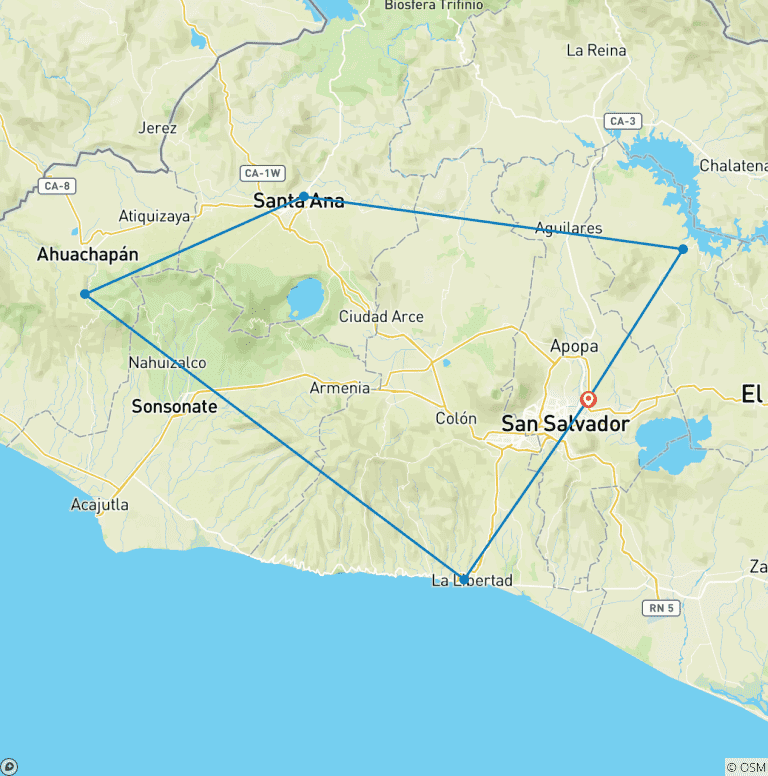 Map of Tailor-Made Private 8 Days Best El Salvador Tour, Daily Depart & Exclusive SUV Car