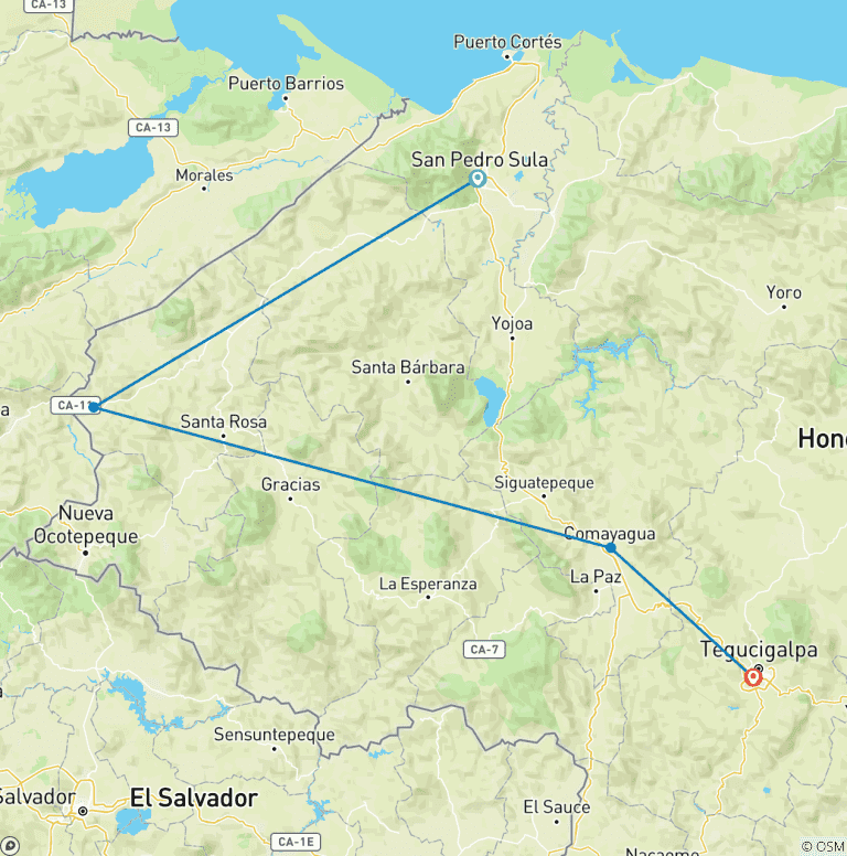 Map of Tailor-Made 8 Days Honduras Cultural Trip, Daily Start and Private Guide