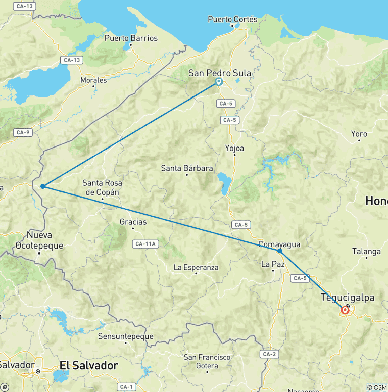 Map of Tailor-Made Honduras Cultural Trip with Daily Departure