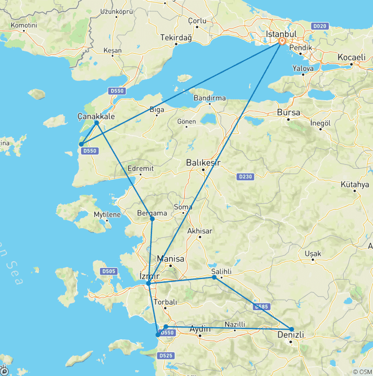 Map of 7 Days Churches of Revelation Tour