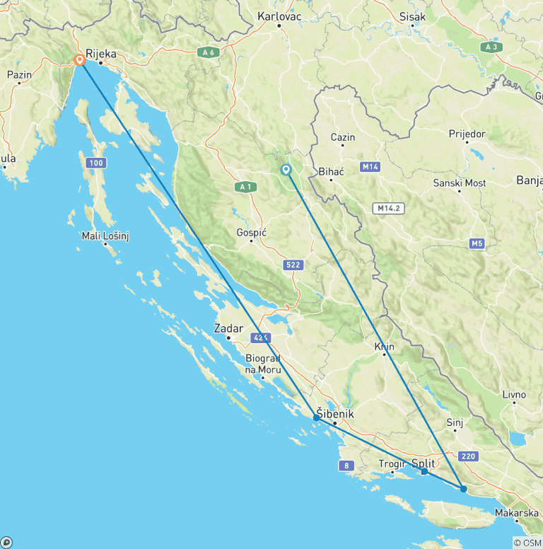 Map of Croatia Self-Drive (with own car) - 10 days