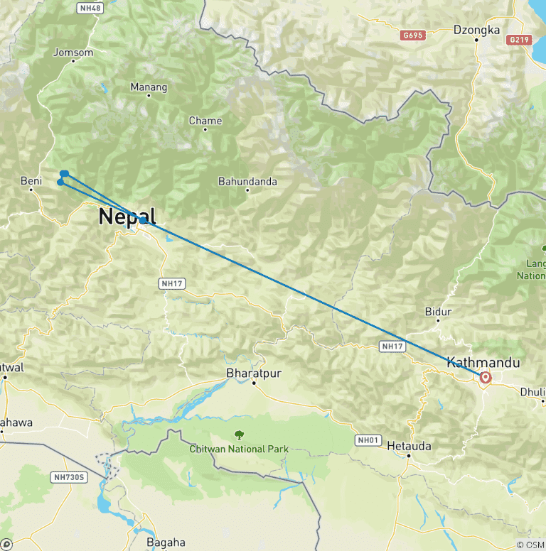 Map of Poonhill Mohare Dada Circuit Trek For 6 Days