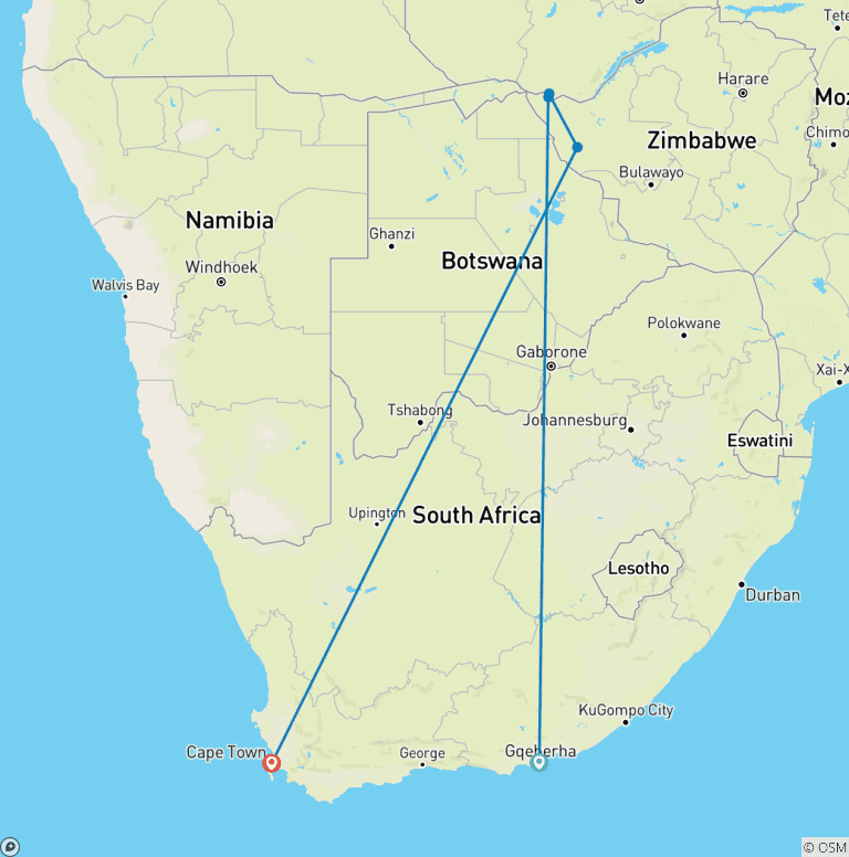 Map of Victoria falls Experience from Port Elizabeth 3 Days/2Nights