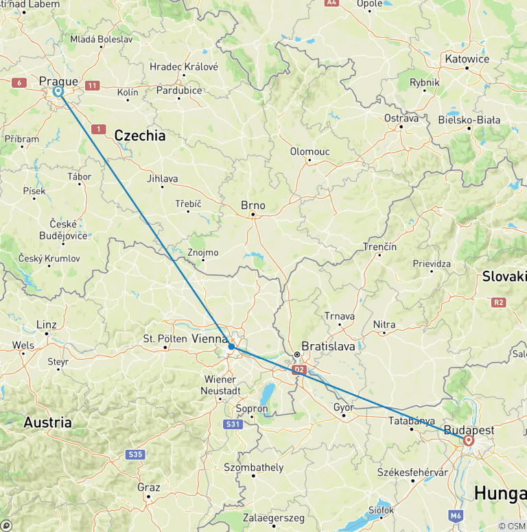 Map of 1 Week of Gourmet and history: Prague, Vienna and Budapest