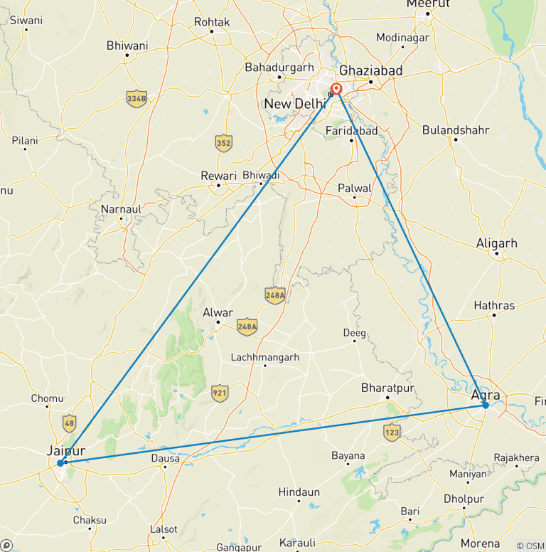 Map of 3 Days Golden Triangle Private Tour - Visit Delhi, Agra and Jaipur