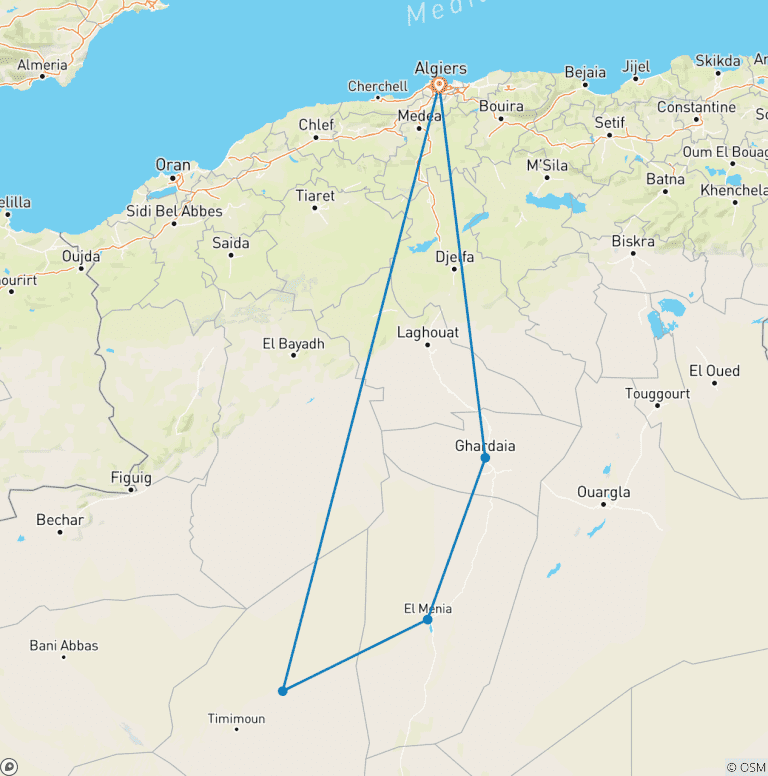 Map of M'Zab Valley & Oases Tour