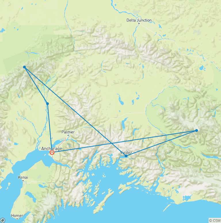 Map of 11 Day Grand Alaska Highlights Tour