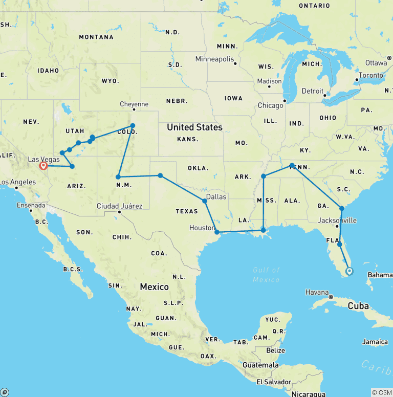 Map of USA Road Trip (End Las Vegas)