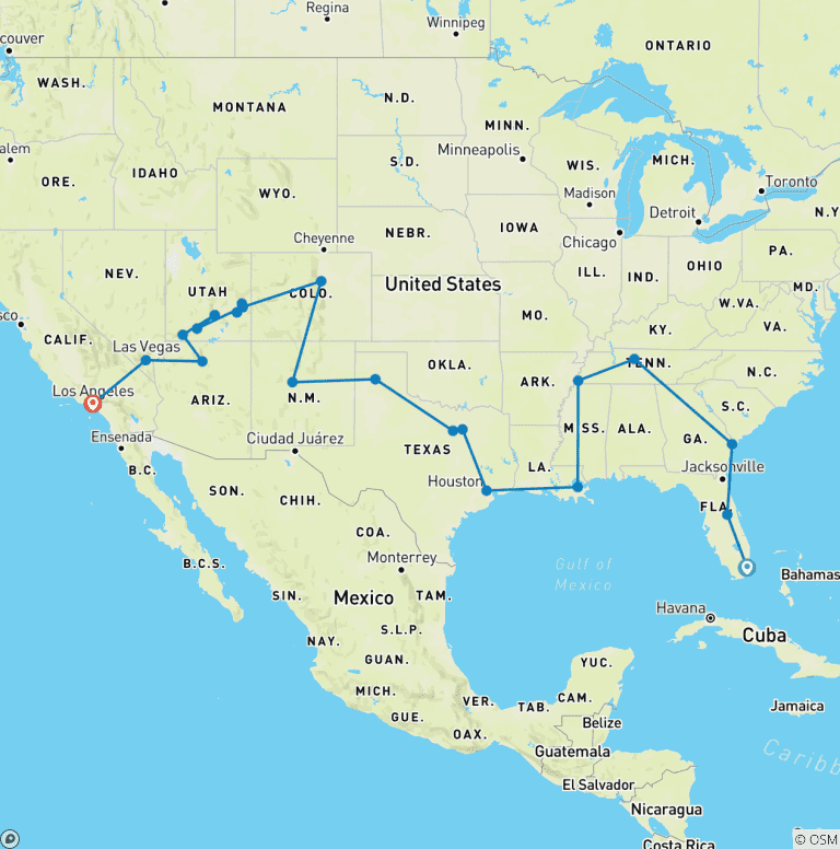 Map of USA Road Trip (End Los Angeles)