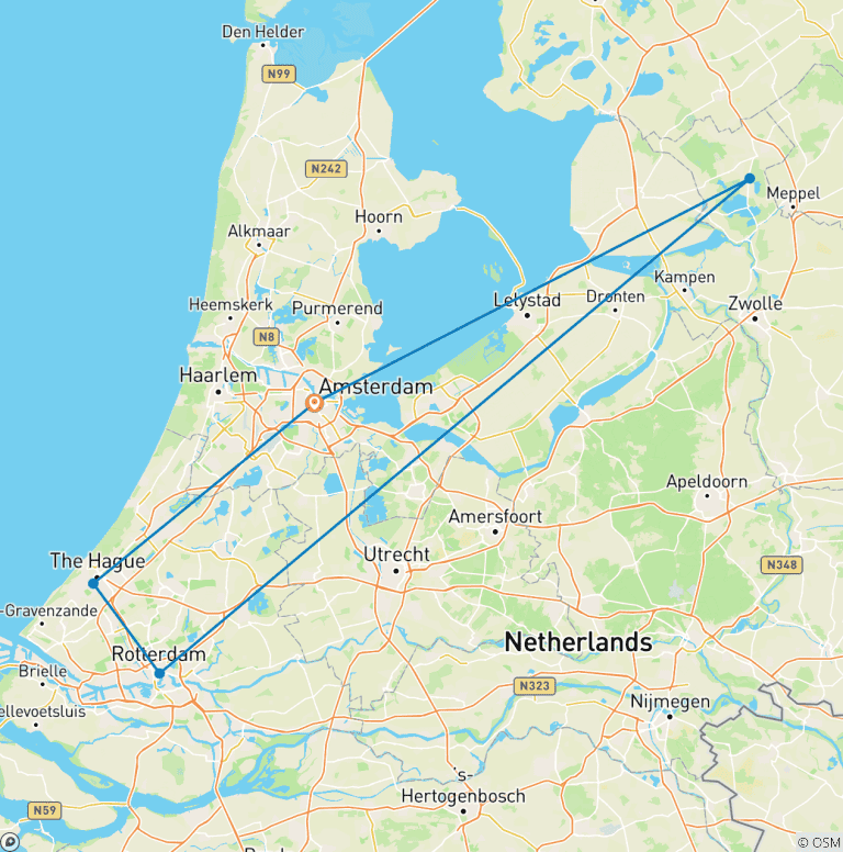 Map of Tailor-Made 6 Days Best Netherlands Tour, Daily Depart and Private Guide