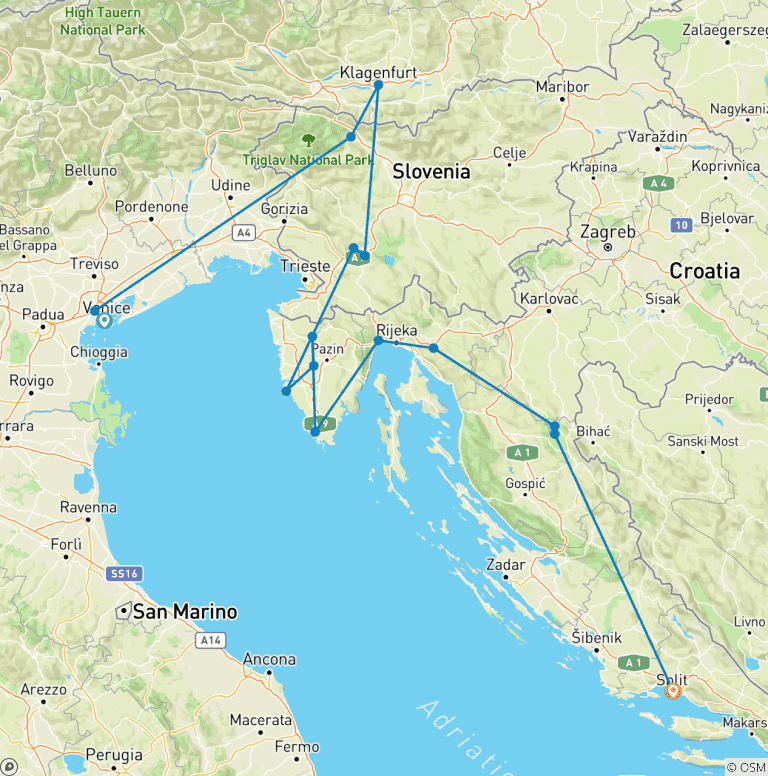 Map of Gondolas, Lakes & Split - 9 Days