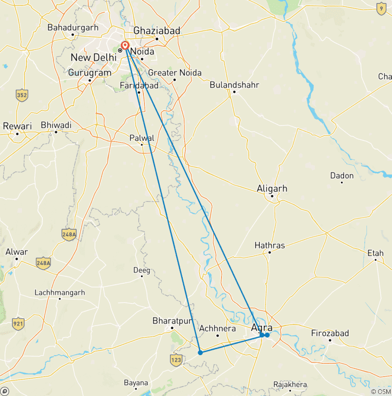 Map of Delhi To Agra Tour Package