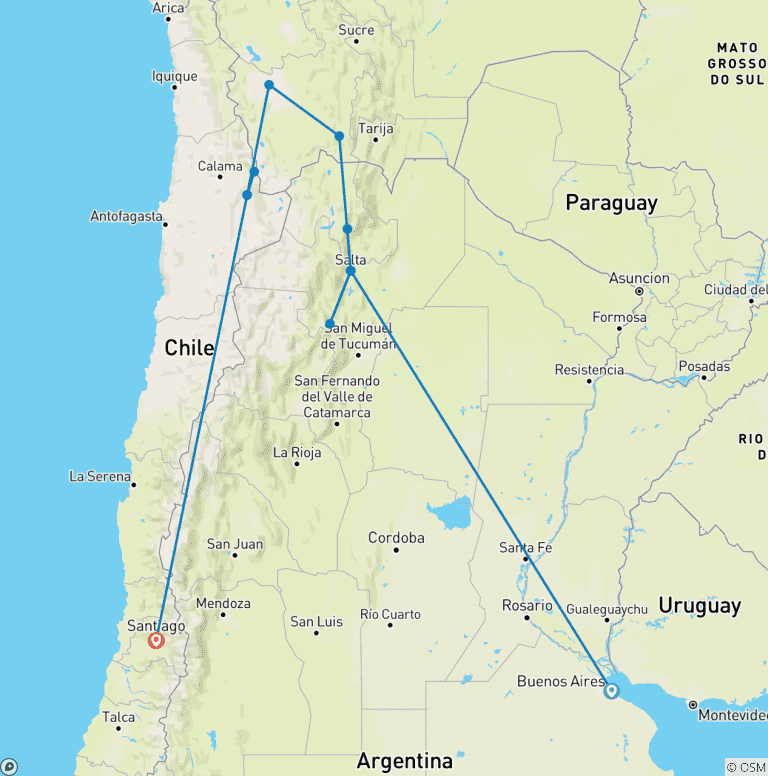 Map of Best of Argentina, Bolivia and Chile