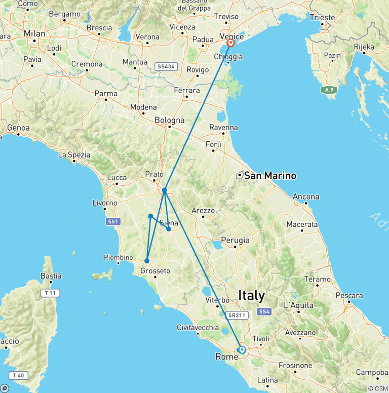Map of Best of Rome, Florence & Venice