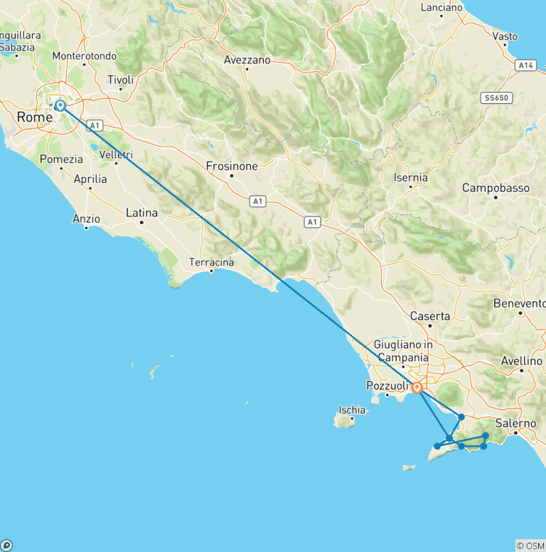 Map of Rome & Amalfi Coast Escapade