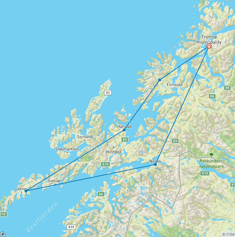 Map of Intense Nordics: Lofoten, Vesterålen & the island wonder of Senja