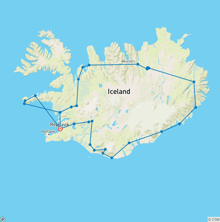Map of 7 Day - Iceland Ring Road & Snæfellsnes Peninsula Small-Group Tour
