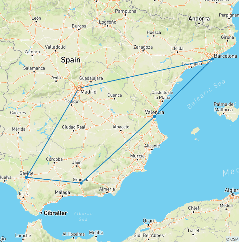 Map of 10 Days Exploring Spanish Cities