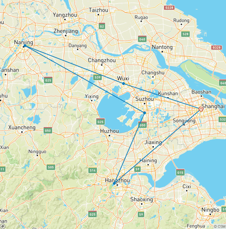Map of 【China】7 Days of Shanghai, Wuxi, Nanjing, Suzhou, Hangzhou Package