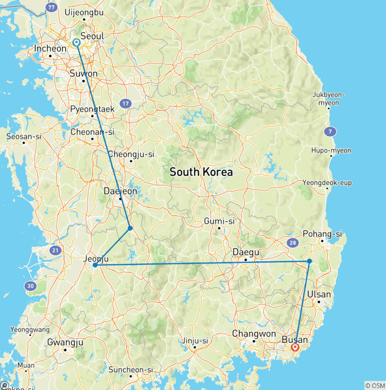 Map of South Korea Classic 10 Day - One Life Adventures