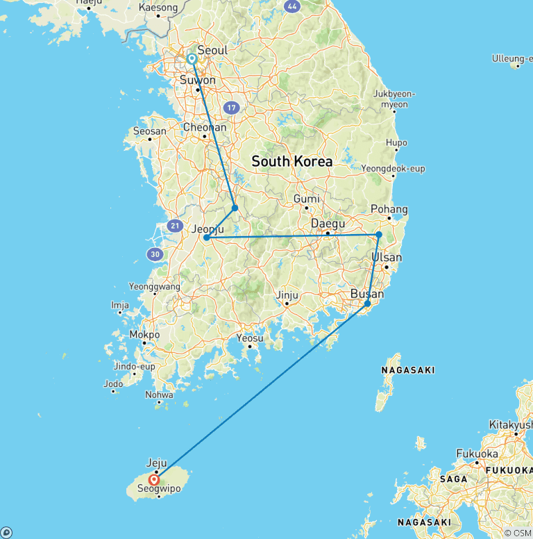 Map of South Korea Classic 13 Day - One Life Adventures