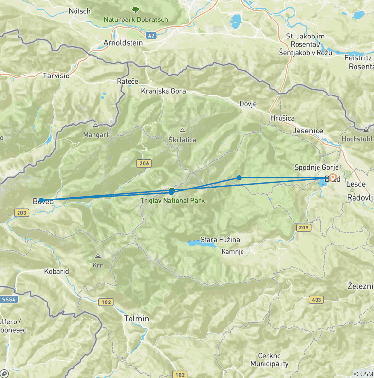 Map of Tour de Julian Alps | Hut-to-hut Trekking
