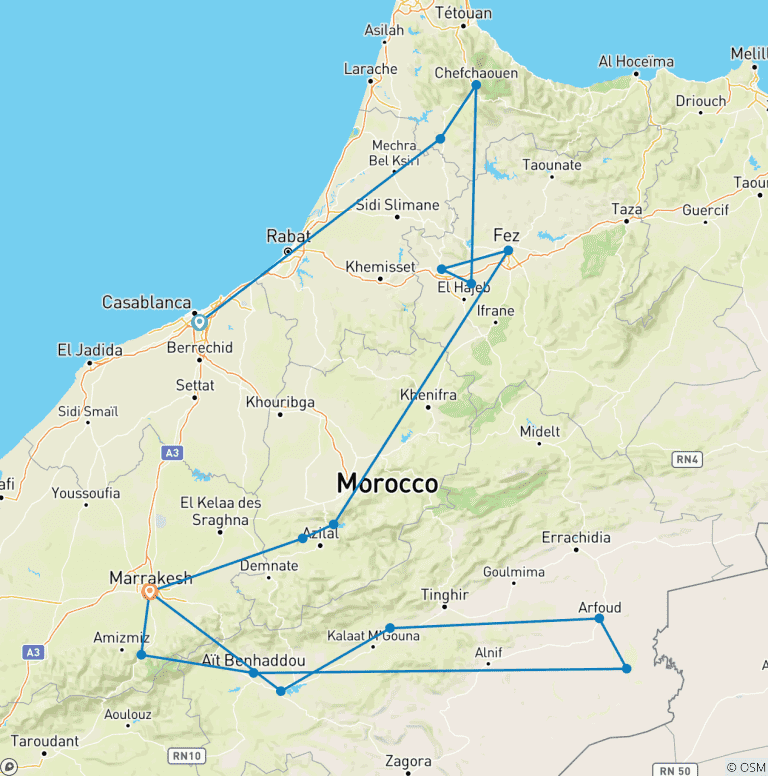 Map of Geluxe: Morocco North and South: Mountain Villages and Ancient Kasbahs