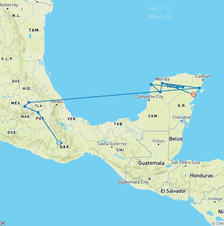 Map of Geluxe: Mexico: Central Mexico & the Yucatan Peninsula (from Oaxaca to Tulum)