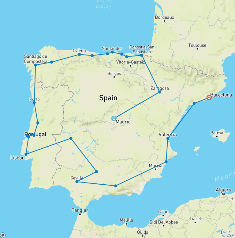 Map of Iberian Grand Tour: Spain & Portugal